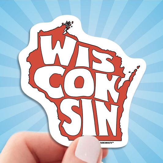 state of wisconsin travel luggage sticker, hand display, sun rays design background