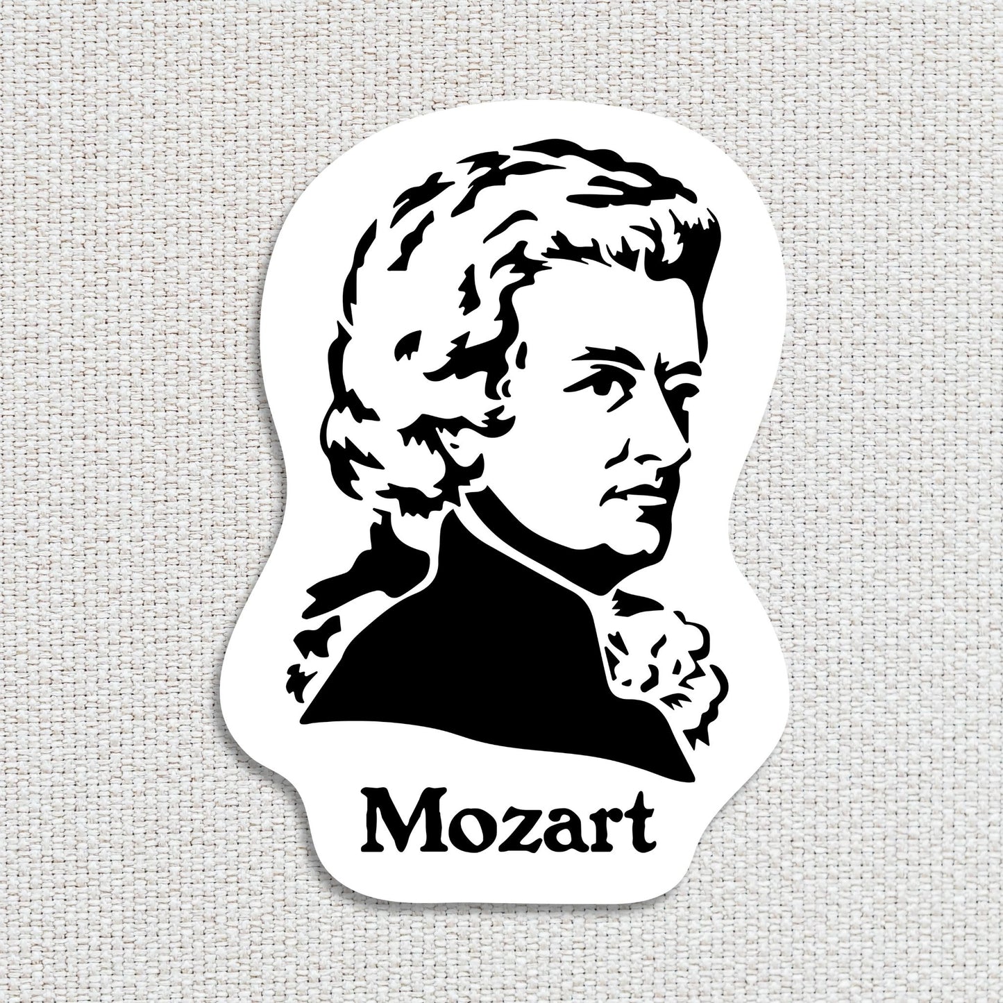 mozart sticker, textured fabric background