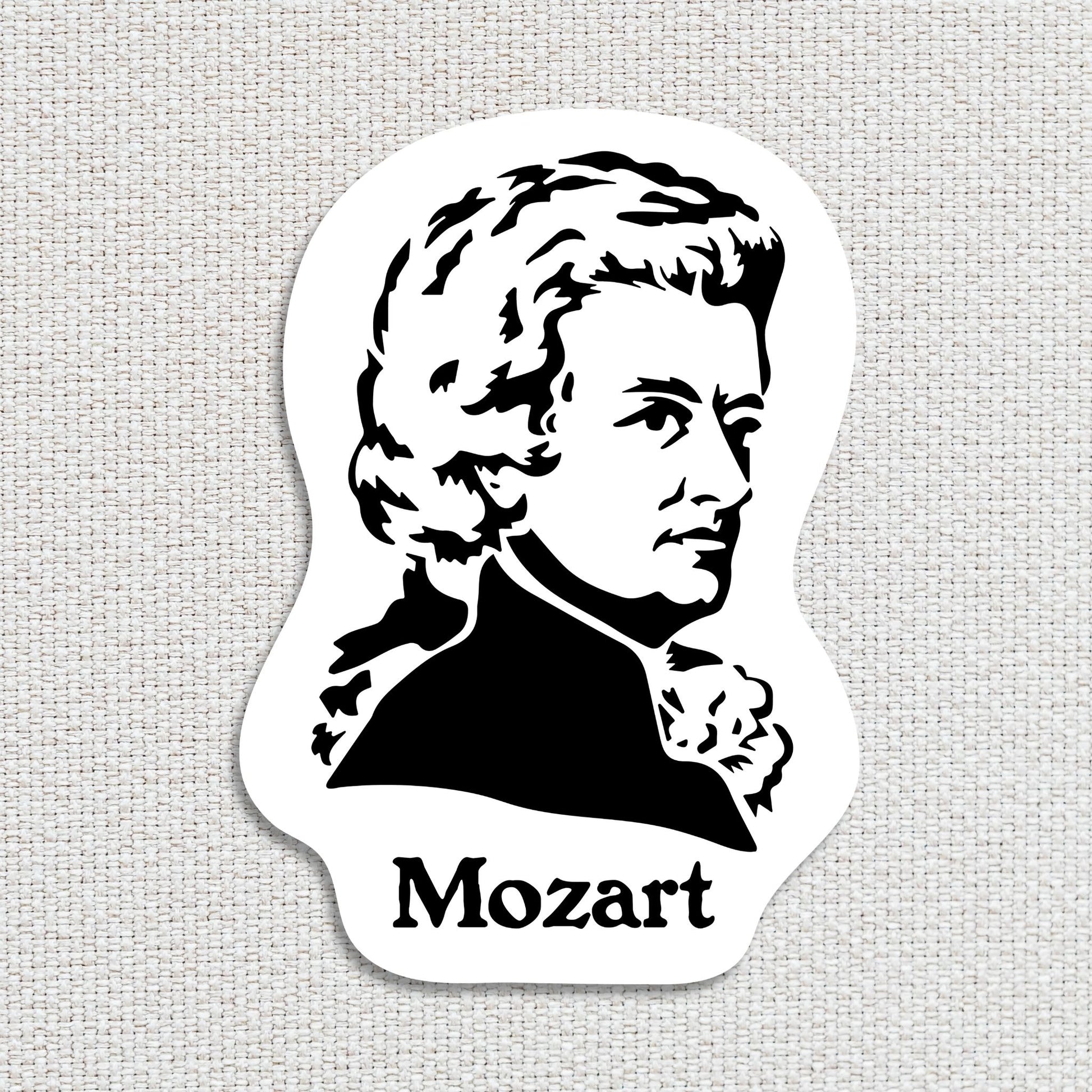 mozart sticker, textured fabric background