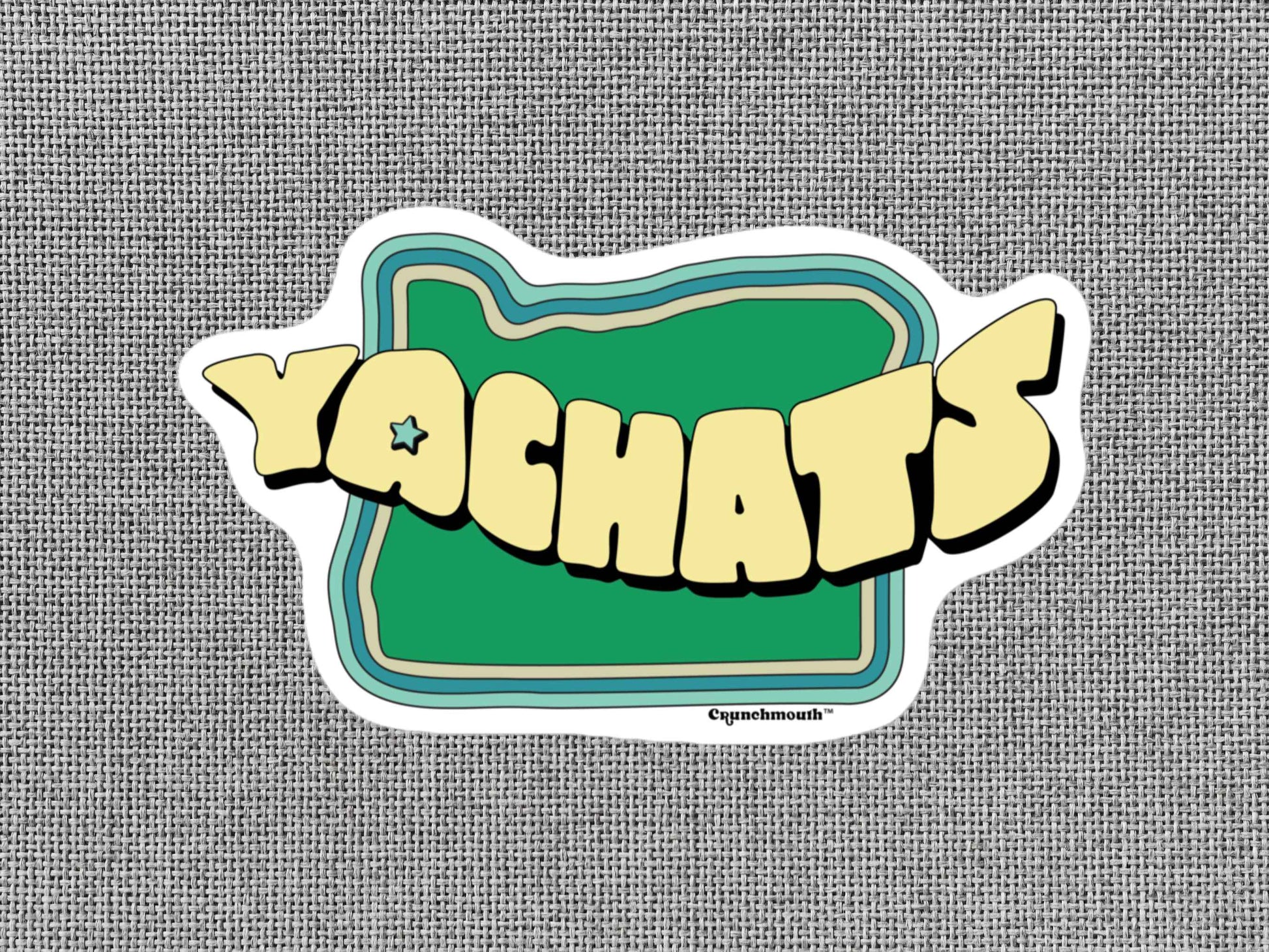 yachats sticker, gray textured background