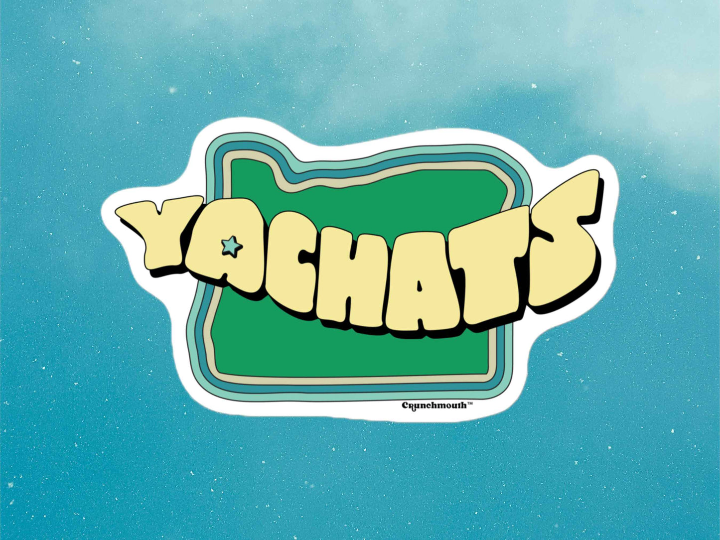 yachats sticker, blue sky background