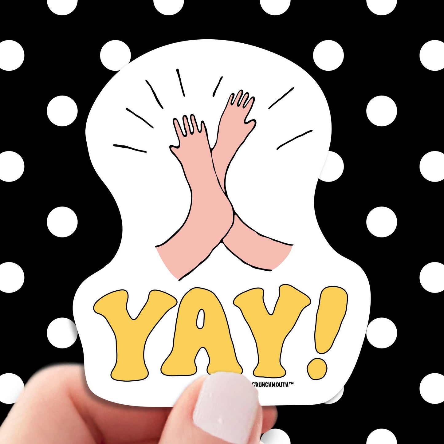 yay! high five sticker, hand display, polka dots pattern design background
