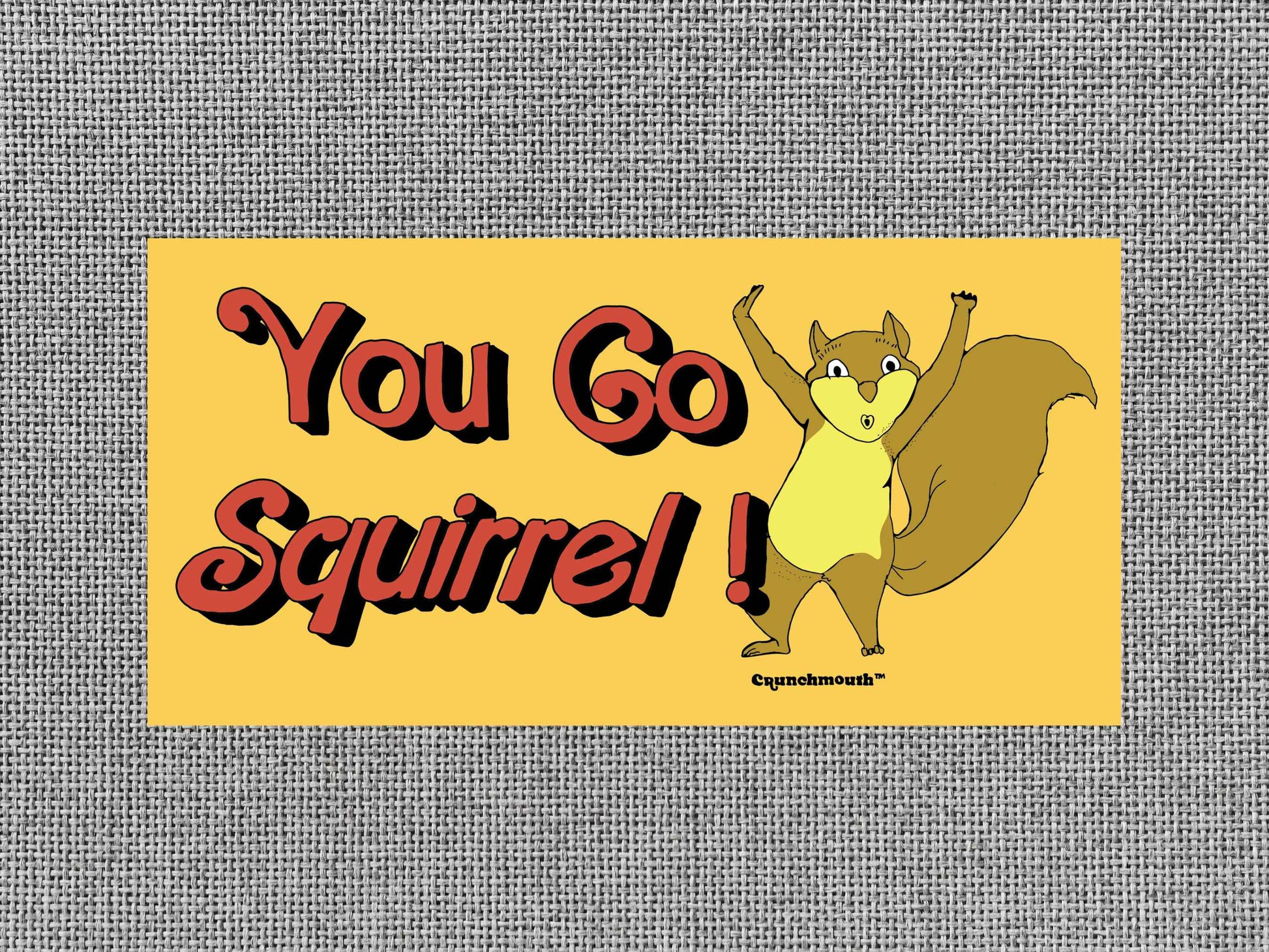 you go squirrel bumper sticker, you go girl, gray textured background